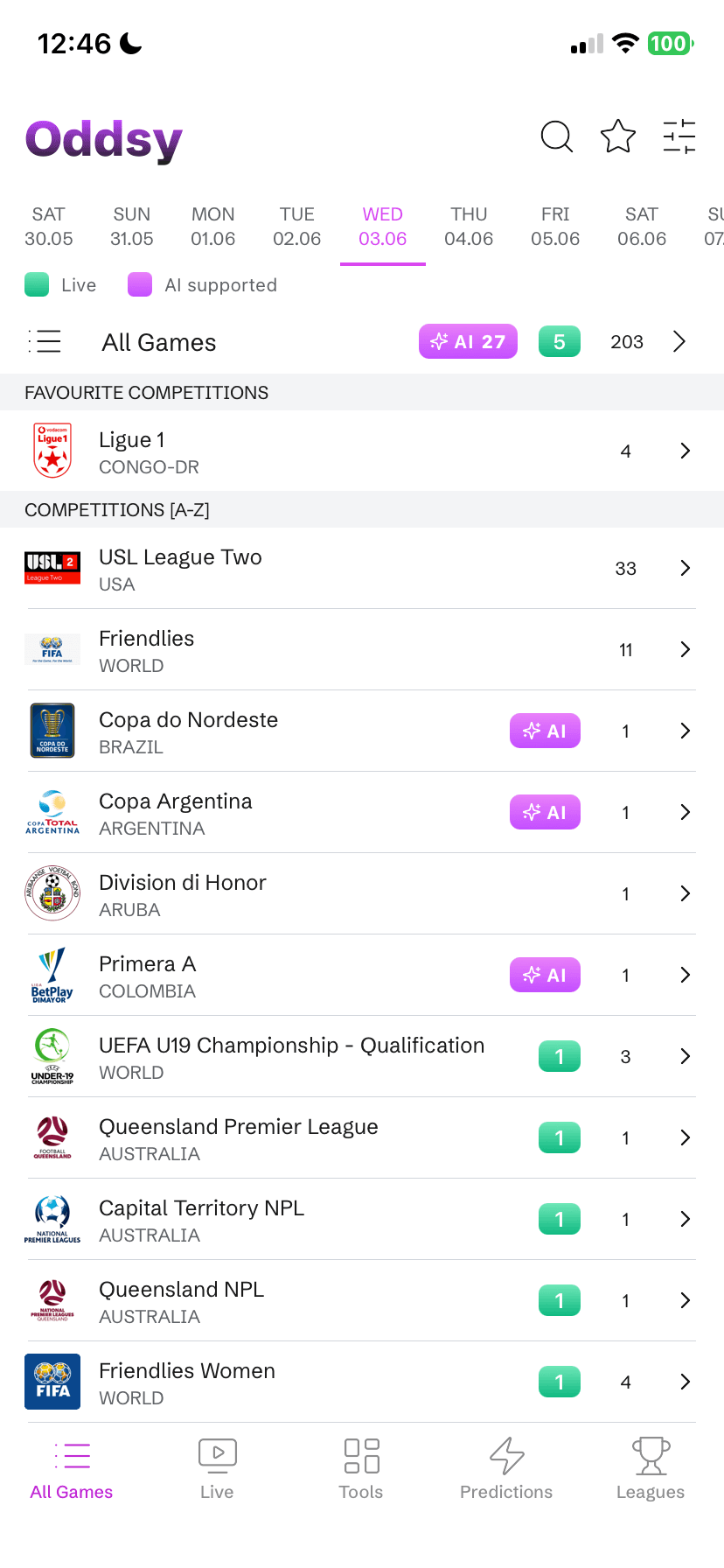 Date picker and fixture list
